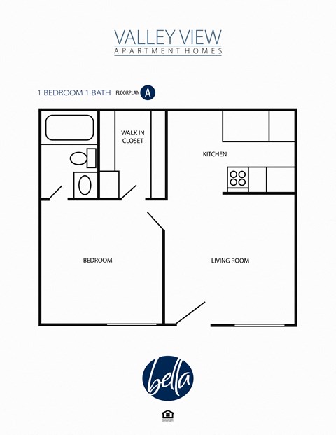 Floor plan for 1 bed, 1 bath, 420 sqft